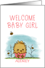 Customized Name Welcome Baby Girl Audrey Chick in Gingham Egg card