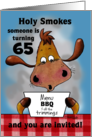 Customized 65th Birthday Invitation BBQ Cookout Holy Smokes Funny Cow card