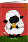 Customized Happy Easter for Melissa Lamb Holds Baby Chick card