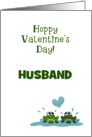 Customizable Valentine’s Day to Husband Frogs in Puddle card