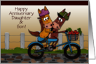 Customizable Happy Anniversary to Daughter and Son Horses Ride Bike card