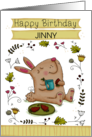Customizable Happy Birthday Jinny Bunny Florals Eats Carrot Cookies card