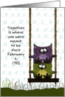 Happy Anniversary Feb 6 1982 Couple Owls on Swing Together Meant to Be card