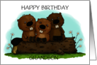 Customizable Happy Birthday Grandson Three Beavers Treemendous Day card