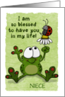 Happy Birthday Niece Frog Holding Flower with Ladybug card