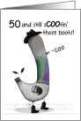 Customizable Happy 50th Birthday Pigeon Country and Western Dancing card