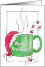 Warmest Greetings Teacup with Santa Hat Merry Christmas card