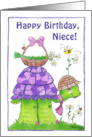 Happy Birthday for Niece Turtle with Basket of Flowers card