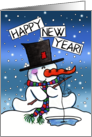 Ice Fishing Snowman Happy New Year card