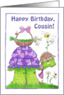 Happy Birthday for Cousin Turtle with Basket of Flowers card