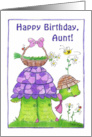 Happy Birthday for Aunt Turtle with Basket of Flowers card