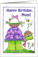 Happy Birthday for Mom Turtle with Basket of Flowers card