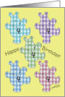 Gingham Hippos Happy 4th Birthday card