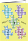 Gingham Hippos Happy 1st Birthday card