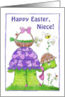 Happy Easter for Niece Turtle with Basket of Flowers card