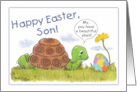 Turtle Admires Easter Egg Happy Easter for Son card