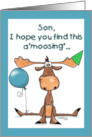 A’moosing’ Happy Birthday for Son Moose with Balloon and Party Hat card