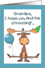 A’moosing’ Happy Birthday for Grandpa Moose with Balloon and Party Hat card