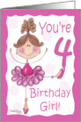 Cute Ballerina 4th Birthday Birthday Girl card