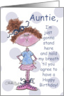 Hold My Breath Happy Birthday Humor for Auntie or Aunt card