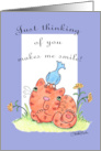 Thinking of You Thoughtful Kitty with Blue Bird on Head card
