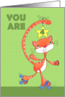 Happy 4th Birthday Roller Skating Orange Tabby Cat card