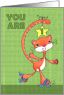 1st Birthday- Roller Skating Orange Tabby Cat card