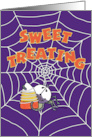 Happy Halloween Spider Catches Candy Corn Sweet Treating card