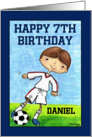 Boy’s 7th Birthday Customizable Name for Daniel Soccer Player card