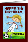 Girl’s 7th Birthday Customizable Name for Veronica Soccer Player card