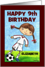 Girl’s 9th Birthday Customizable Name for Elizabeth Soccer Player card