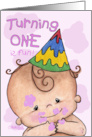 First Birthday Invitation for Girl Baby with Icing on Face card