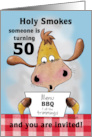 50th Birthday Invitation BBQ Cookout Holy Smokes Funny Cow card