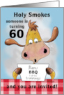 60th Birthday Invitation BBQ Cookout Holy Smokes Funny Cow card