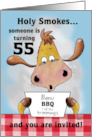 55th Birthday Invitation BBQ Cookout Holy Smokes Funny Cow card