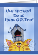 We Moved to a New Office Cat with Birdhouse on His Head card
