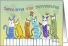 Happy Anniversary for Loving Couple Cats On Fence Have Butterflies card