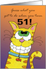 Happy 51st Birthday Grinning Yellow Tabby Cat card