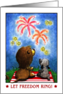 Lion and Lamb at Fireworks Happy 4th of July Let Freedom Ring card