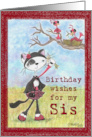 Birthday Wishes for Sister Cat and Birds card