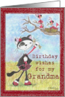 Cat and Birds Birthday Wishes for Grandma card