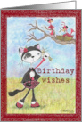 Cat and Birds Birthday Wishes card