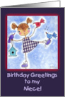 Girl and Birds Birthday Greetings for Niece card