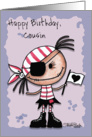 Happy Birthday Cousin-Primitive Pirate Rag Doll Girl card