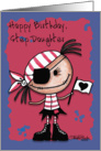 Happy Birthday Step Daughter-Primitive Pirate Rag Doll Girl card