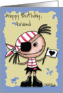 Happy Birthday Friend-Primitive Pirate Rag Doll Girl card