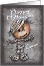 For Cousin Happy Halloween Primitive Mummy card