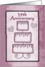 Happy 39th Wedding Anniversary Three Tiered Wedding Cake Mauve card