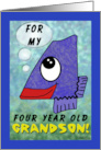 Happy Birthday 4 year old Grandson Number Four Shaped Fish card