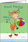 Pool Party Invitation Cow and Beach Ball card